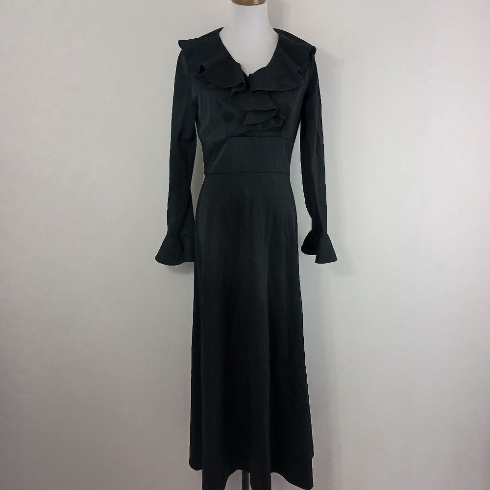 Vintage 70s Mr Bob of California Womens Black Flounced Maxi Dress Stevie Knicks